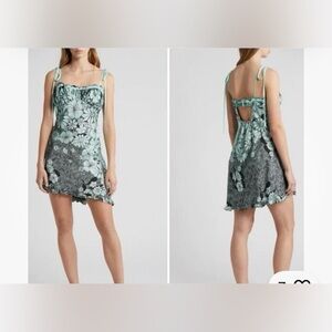 Free People Floral Dress in Black and Mint